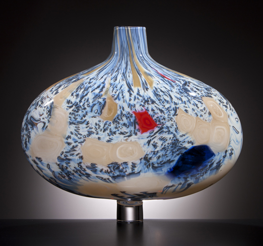 This 2011 Fuji vase in the ‘Maestro’ exhibition is part of a series of recent works named after international cities and places. Courtesy Museum of Glass; photo by Russell Johnson.