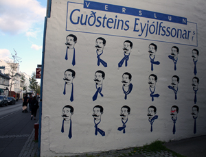 Street art in Reykjavik illustrating how to knot a necktie. Artist unknown. Photo by Kelsey Savage.