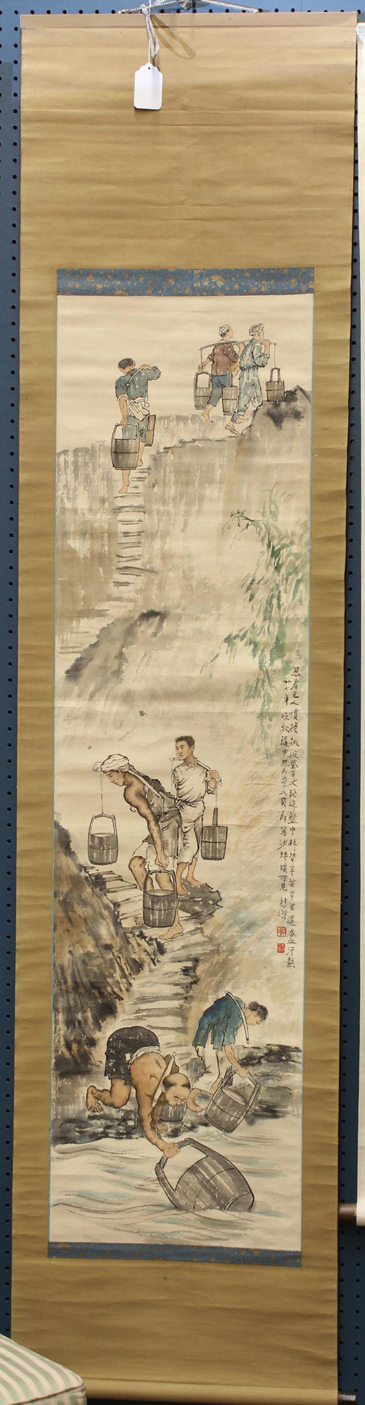 This Chinese hanging scroll, 'Gathering Water from the River,' after Xu Beihong, (Chinese, 1895-1953), was expected to fetch $1,000 to $1,500 but ended up selling for $10,073. Image courtesy of Clars.