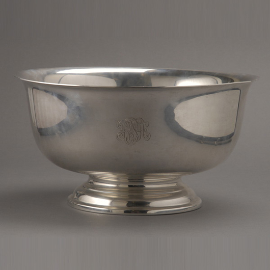 Shreve & Co. sterling punchbowl, initialed, est. $1,500-$2,000. Michaan's image.
