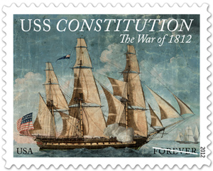 Newly released US postage 'forever' stamp commemorating The War of 1812: USS Constitution.