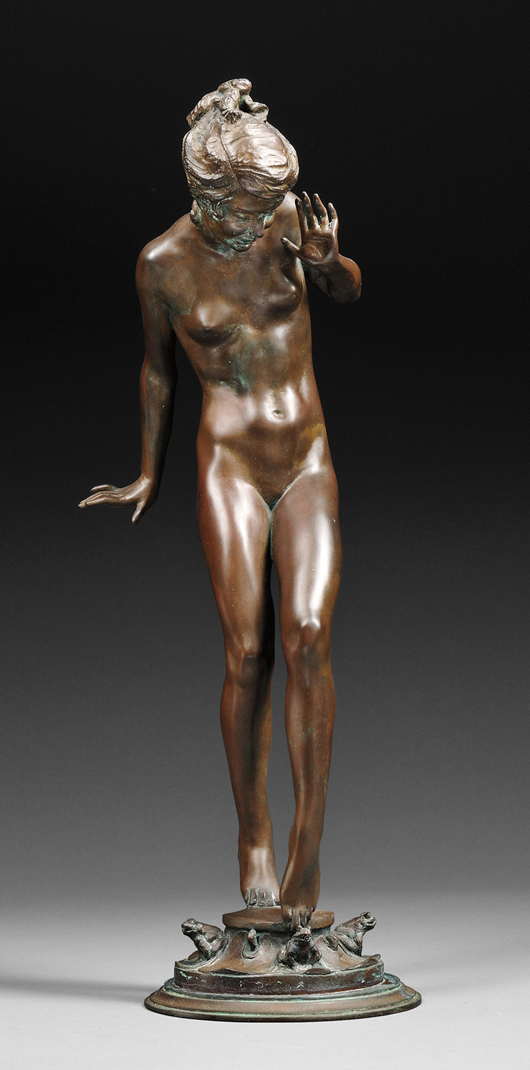 Harriet Whitney Frishmuth (American, 1880-1980), ‘Play Days,’ 1925, signed, dated, and foundry stamped, 22 3/8 x 7 x 8 1/8 inches. Estimate: $12,000-$18,000. Skinner Inc. image.  