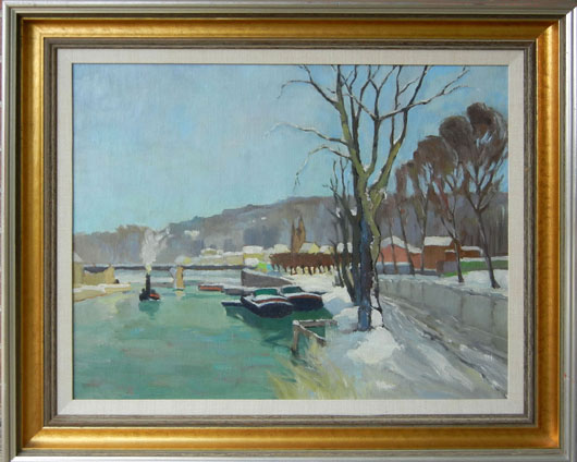 Georges Robin oil-on-canvas landscape ‘Hiver a Bougival,’ Stephenson’s Auctioneers image.