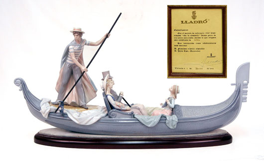 Lladro porcelain ‘In the Gondola,’ Stephenson’s Auctioneers image.