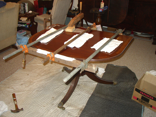 This is how the table looked with all clamps in place.