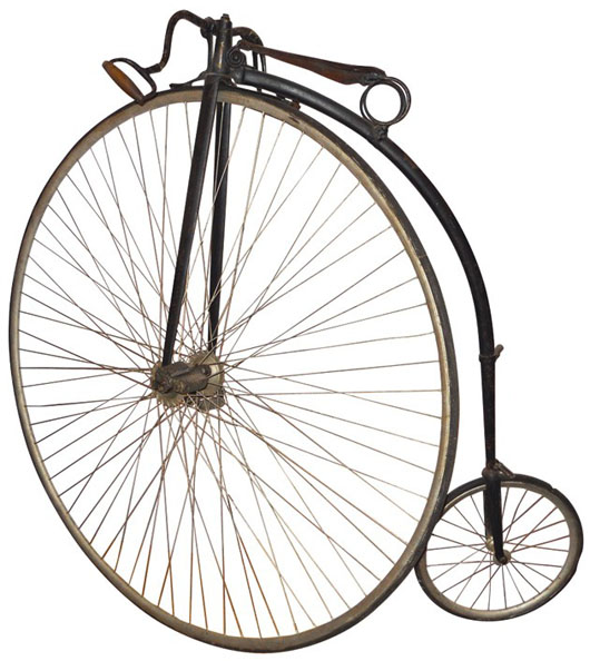 The front wheel of this antique high-wheeler is 56 inches in diameter. Image courtesy LiveAuctioneers.com Archive and Rich Penn Auctions.