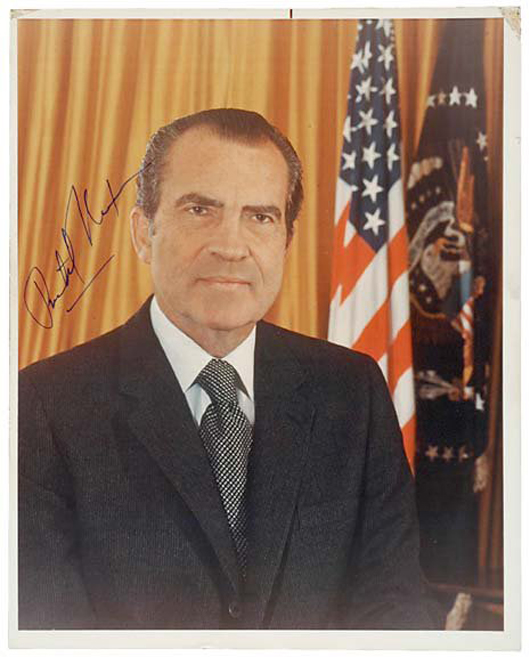 President Richard M. Nixon in a 1971 autographed photo. Image courtesy LiveAuctioneers.com Archive and Early American History Auctions.