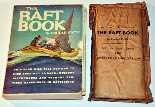 Some of the aviation material is quite unusual, like this waterproof edition of ‘The Raft Book.’ Sydney Rare Book Auctions image.