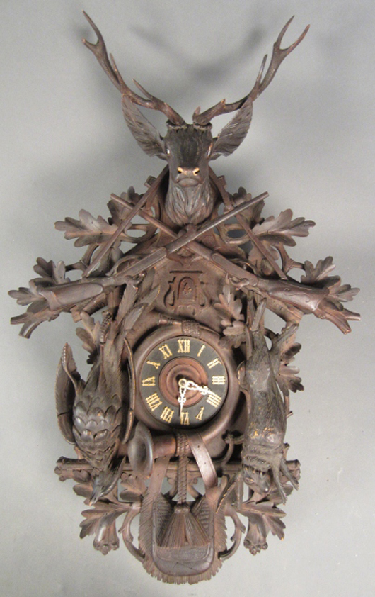 Circa-1860s Black Forest hanging wall clock. Sterling Associates image.