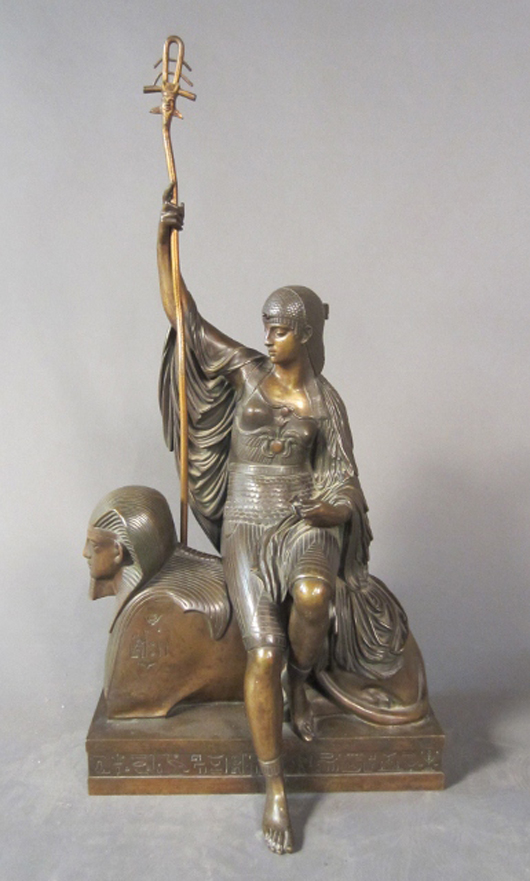 Louis Jules Franceschi (French, 1825-1893), patinated bronze Isis on Sphinx, 27 inches high. Sterling Associates image.