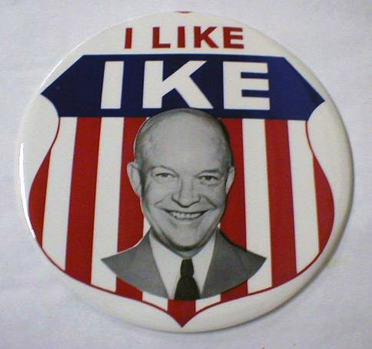 Large 1950s campaign button for Republican Dwight D. Eisenhower. Image courtesy LiveAuctioneers.com Archive and Bob & Sallie Connelly Auctions.