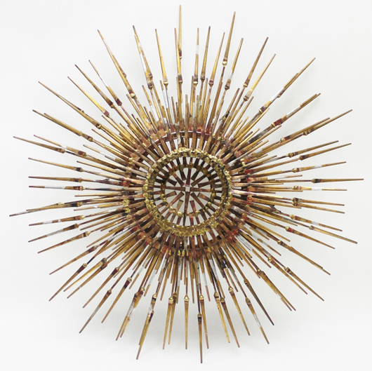Large sunburst nail sculpture gold and silver gilt. M.G. Neely Auction Gallery image.