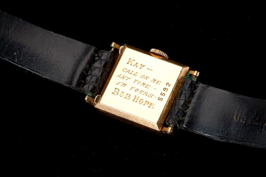 Bob Hope presented this 14k gold watch to band leader Kay Kyser. Image courtesy Leland Little Auction & Estate Sales Ltd.  