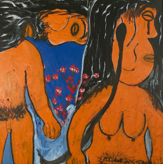 ‘Adam and Eve,’ mixed media including acrylic paint, ink, oil stick, and graphite. Gray’s Auctioneers image.