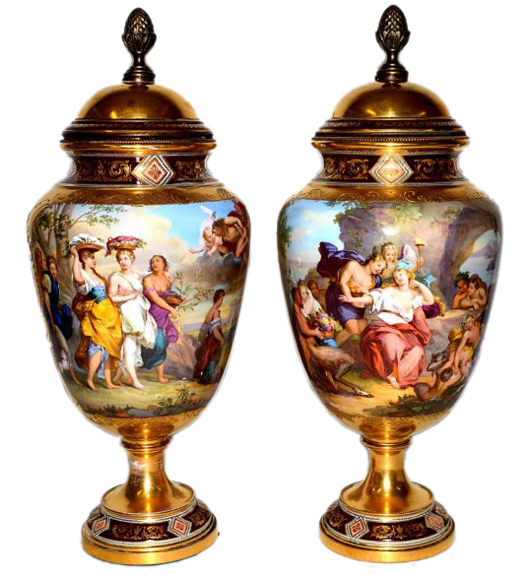 Pair of 19th century Vienna urns. Roland Antiques image.