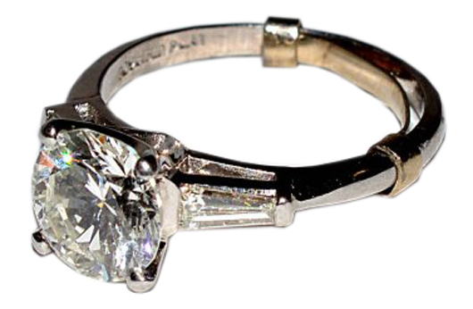 Two-carat diamond and platinum engagement ring. Roland Antiques image.