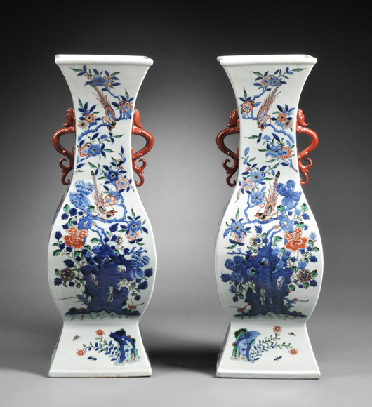 Rare pair of porcelain vases, China, 19th century, 24 1/4 inches high. Estimate: $40,000-$50,000. Skinner Inc. image. 