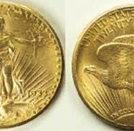 Obverse and reverse views of 1933 double eagle $20 gold coin. United States Secret Service image.
