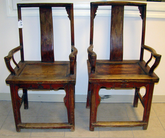 One of two pairs of Chinese huanghuali chairs to be auctioned. TAC Auctions image.
