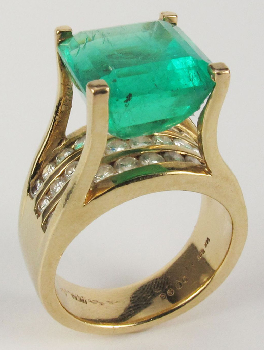 Emerald and diamond ring. Shelley's Auction Gallery image.