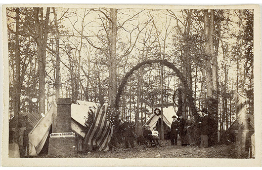 Headquarters of the Sanitary Commission at Gettsyburg, 1863, which includes an operating tent and an embalming tent. Image courtesy LiveAuctioneers.com Archive and Cowan's Auctions Inc.