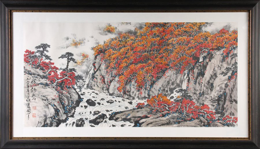 A large mixed media Chinese landscape. Image courtesy Kamelot Auctions.