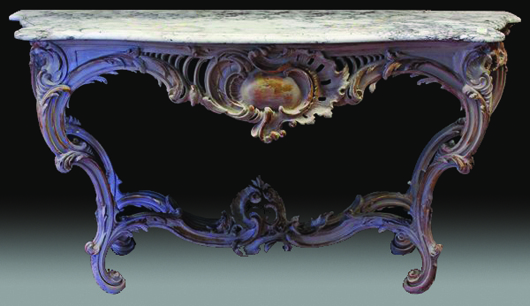 Late nineteenth century Rococo-style marble-top console table.  Image courtesy Kamelot Auctions.