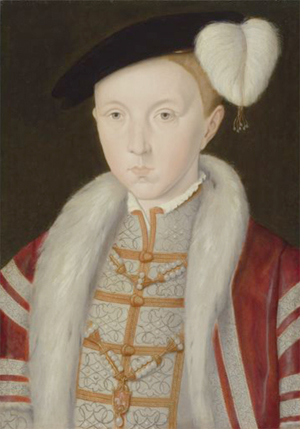 Studio of William Scrots (fl. 1537 - 1553), King Edward VI (1537 – 1553), oil on panel, 17 5/8 x 12 inches, painted c.1547-1549. Exhibited by The Weiss Gallery.