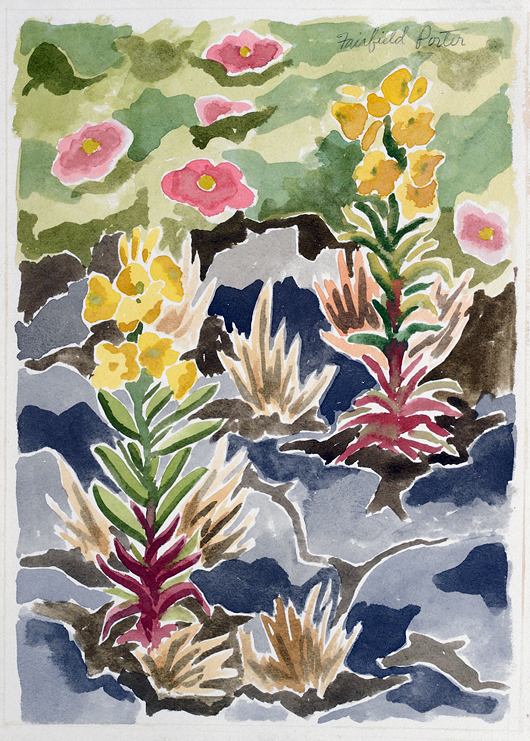 Fairfield Porter (American 1907-1975), watercolor still life, signed upper right. Estimate: $8,000-$12,000.