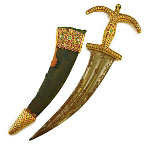 Jewel encrusted Mughal dagger sold for $314,500. Rago Arts and Auction Center image.