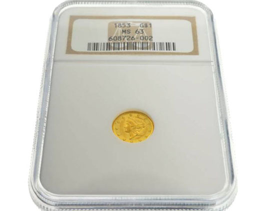 1853 $1 US Liberty Head-type gold coin. Government Auction image.