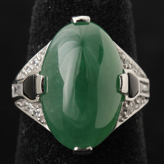 Jade, white and black stone, sterling silver ring. Estimate: $7,000-$8,000. Michaan’s Auctions Inc.
