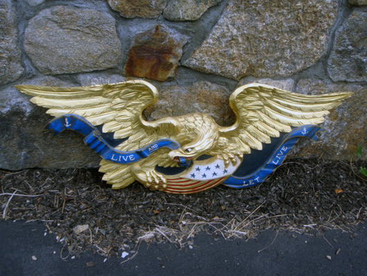Gorgeous hand-carved gold gilt carved spread eagle, made by a Boston carver in the early 1900s. Tim’s Inc. Auctions.