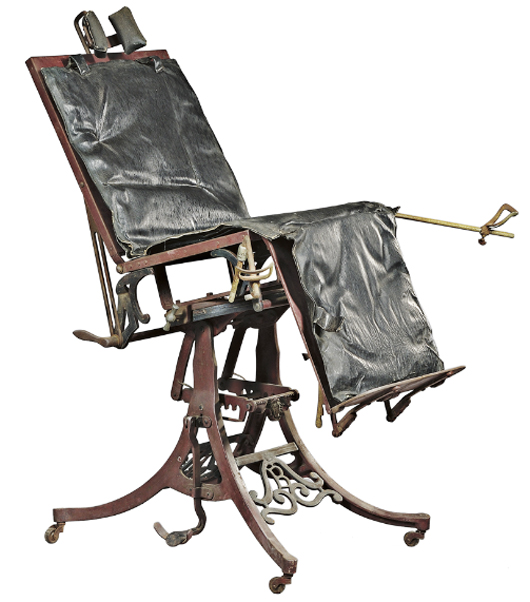 This medical-examining chair was made in the 1880s. It sold for $475 at a Skinner auction in Boston last year. Medical antiques are hard to find.