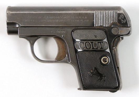 American organized crime boss Al Capone (1899–1947), Colt Model 1908 Vest Pocket semi-automatic pistol. Estimate: $10,000-$15,000. RR Auction image.