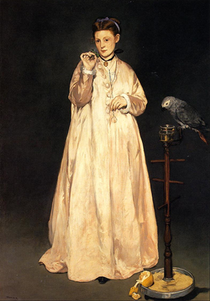 Edouard Manet (French, 1832-1883), 'Woman with Parrot,' 1866, in the collection of the Metropolitan Museum of Art, New York.