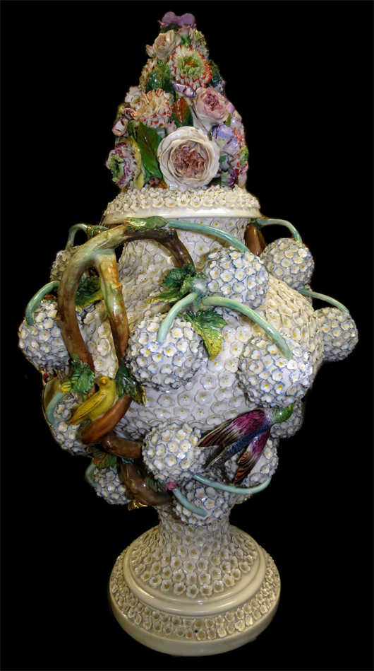 Meissen Snow-Ball Blossoms vase, 23 inches. Est. $6,000-$30,000. Image courtesy of Carstens Galleries.
