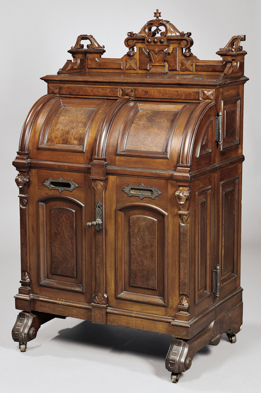 Wooten Desk Co. walnut cabinet secretary, Indiana, circa 1874-80. Estimate: $6,000-$8,000. Skinner Inc. image. 