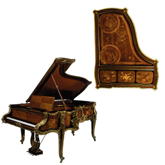Steinway French ormolu-mounted mahogany, satin, sycamore and fruitwood piano, circa 1913. Red Baron’s Private Reserve image.  