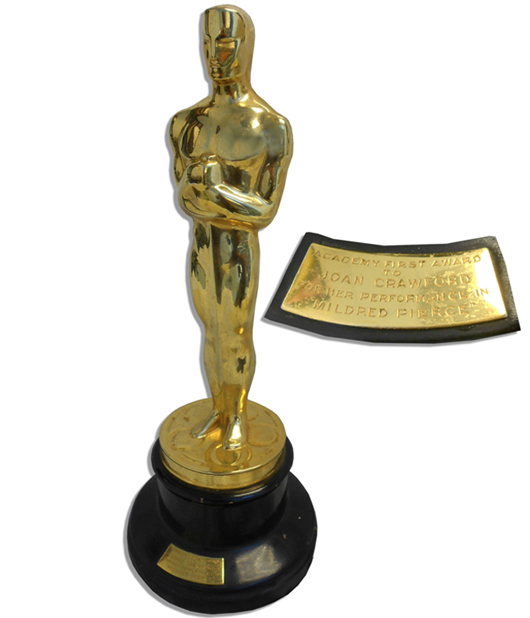 The 'Best Actress' Oscar awarded to Joan Crawford for her lead role in the 1945 film 'Mildred Pierce' was auctioned for $426,732 at Nate D. Sanders' Sept. 25 auction in Los Angeles. Image courtesy of Nate D. Sanders.