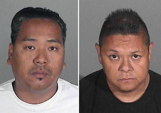 Wilmer Bolosan Cadiz (left) and Jay Jeffrey Nieto, suspects in a Santa Monica, Calif., residential theft of art and other valuables worth around $10 million. Composite of two booking photos provided to Auction Central News by the Santa Monica Police Department.