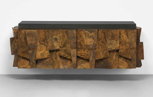 Paul Evans, wall-mounted faceted cabinet, c. 1975, $52,500. Wright image.