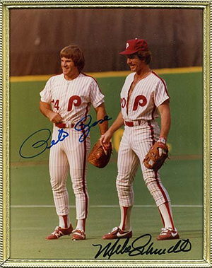 Philadelphia Phillies teammates Pete Rose and Mike Schmidt (legibly) autographed this picture, 1979-1983. Image courtesy of LiveAuctioneers Archive and Regency-Superior Ltd.
