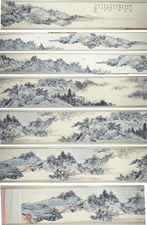 Chinese watercolor on silk mounted on scroll of landscape by the last emperor of China, Pu Yi (1906-1967). Signed and sealed by artist and presumed to be painted in Taiwan. Estimate: $3,500.00-$6,500. 888 Auctions image.