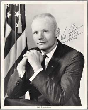 NASA astronaut Neil Armstrong autographed photograph, circa 1965, 8 x 10 inches. Estimate: $1,000-$1,500. Skinner Inc. image.