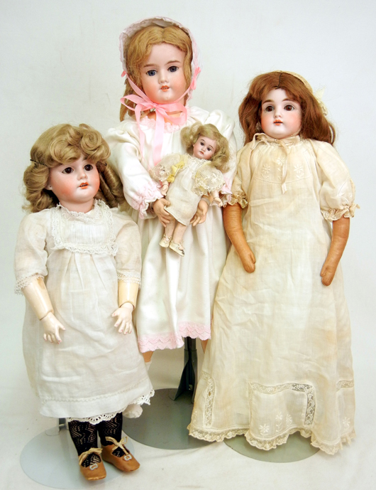 Bisque-head dolls from a comprehensive selection of fine dolls of all types. Stephenson’s image.