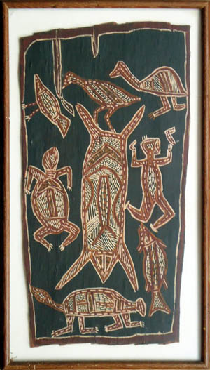Aboriginal bark painting. Image courtesy of LiveAuctioneers.com Archive and Fletcher Gallery.