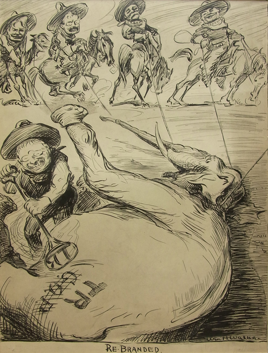 William H. Walker, ink on heavy paper, signed lower right, Howard Collection label identifies work as having been illustrated in Life magazine. Hess Fine Auctions image. 