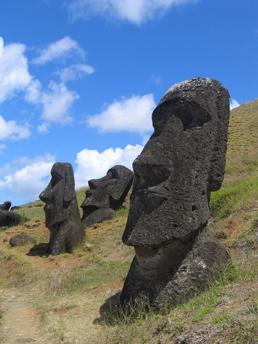Mysterious statues on Easter Island, Rapa Nui National Park, a UNESCO World Heritage site. Photo by Aurbina.