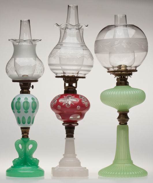 Sample of rare Sandwich lamps from the Gooch collection (Oct. 20). Jeffrey S. Evans & Associates image. 